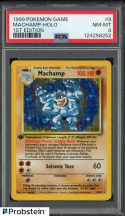 1999 Pokemon Game 1st Edition #8 Machamp Holo PSA 8 NM-MT - Image 1