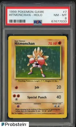 1999 Pokemon Game #7 Hitmonchan Holo PSA 8 NM-MT - Image 1