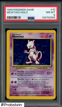1999 Pokemon Game #10 Mewtwo Holo PSA 8 NM-MT - Image 1