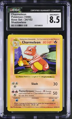 Pokemon English Charmeleon 24/102 1999 Base Set (Shadowless) CGC 8.5 not PSA - Image 1