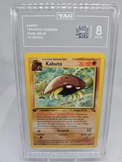 Pokemon TCG Kabuto Fossil 1st Edition Common Card 50/62 Regular TAG 8 - Image 1