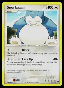 Pokemon Card - Snorlax Diamond and Pearl 37/130 Rare - Image 1