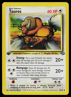 Pokemon Card Tauros 47/64 Jungle 1st Edition - Image 1