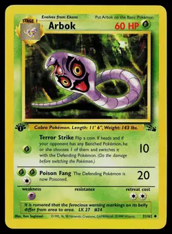 Pokemon Card Arbok 31/62 Fossil 1st Edition - Image 1