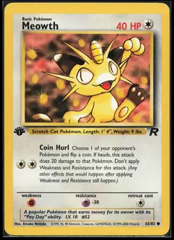 Meowth 62/82 1st Edition Team Rocket Pokemon Card - Image 1