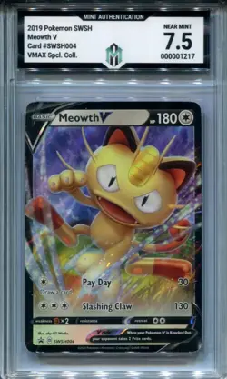 Meowth V SWSH004 SWSH: Sword & Shield Promo Cards Holo MA Near Mint 7.5 - Image 1