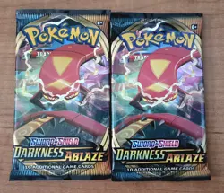 Pokemon TCG Sword and Shield Darkness Ablaze Sealed Booster Pack Lot of 2 - Image 1