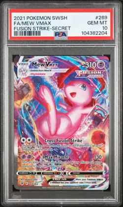 2021 Pokemon Sword & Shield Full Art Mew Vmax Fusion Strike Secret #269 PSA 10 - Image 1