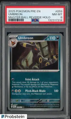 2025 Pokemon PRE EN Master Ball Reverse Holo #059 Umbreon PSA 8 NM-MT - Image 1