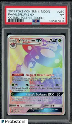 2019 Pokemon SM Cosmic Eclipse Secret #250 FA Vileplume GX PSA 7 NM - Image 1