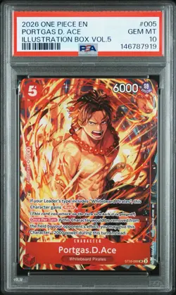 2026 One Piece Portgas D Ace ST15-005 Illustration Box Vol. 5 Promo PSA 10 - Image 1