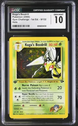 CGC 10 Koga's Beedrill Gym Challenge 1st Edition 9/132 Holo Pokemon Card - Image 1