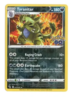 Tyranitar 043/078 Pokemon Go Reverse Holo Rare Dark TCG 2022 - Image 1