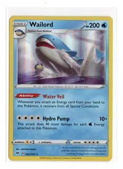 Pokemon Wailord Vivid Voltage Sword & Shield 032/185 Holo Rare TCG 2020 - Image 1