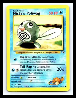 💥 Misty’s Poliwag 87/132 Gym Heroes WOTC Pokemon Vintage 2000 Non Holo Foil - Image 1