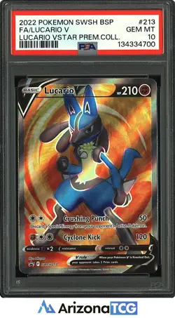 Pokemon 2022 Lucario V SWSH213 Full Art Black Star Promo GEM MINT PSA 10 - Image 1