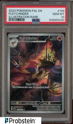 2023 Pokemon PAL En Illustration Rare #199 Fletchinder PSA 10 GEM MINT - Image 1