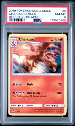 133926900 Charizard 2019 Pokemon Sun & Moon Detective Pikachu #5 Holo PSA 8 - Image 1