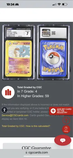 Pokemon Gengar #10 Skyridge Reverse Holo Rare cgc 7!!!!! - Image 1