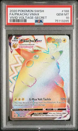 2020 Pokemon SWSH Full Art Pikachu Vmax Vivid Voltage Secret #188 PSA 10 Gem - Image 1
