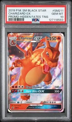 2019 POKEMON SM BLACK STAR PROMO #SM211 CHARIZARD GX PROMO-HF TINS PSA 10 - Image 1