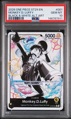 2026 One Piece Starter Deck ST29-001 Monkey.D.Luffy Black & White Alt Art PSA 10 - Image 1