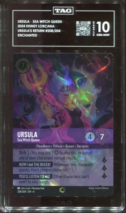 Disney Lorcana Ursula Sea Witch Queen Enchanted Graded Tag 10 Gem Mint #208 - Image 3
