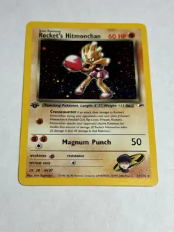Pokemon TCG Rockets Hitmonchan 1st Edition Holo Rare Card 11/132 Gym Heroes - Image 1