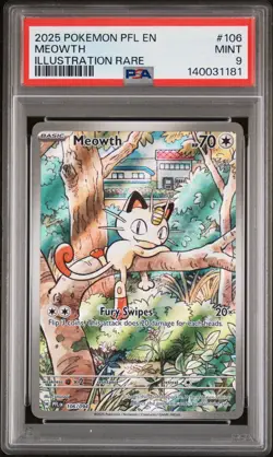 2025 POKEMON PFL EN-PHANTASMAL FLAMES ILLUSTRATION RARE #106 MEOWTH PSA 9 - Image 1