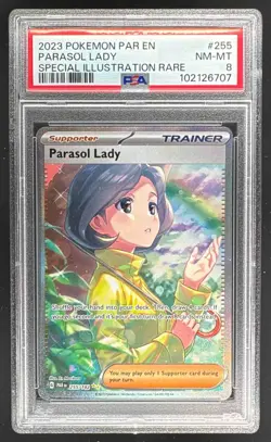 102126707 Parasol Lady 2023 Pokemon SV Paradox Rift #255/182 PSA 8 - Image 1