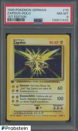 1999 Pokemon German 1st Edition #16 Zapdos Holo PSA 8 NM-MT - Image 1