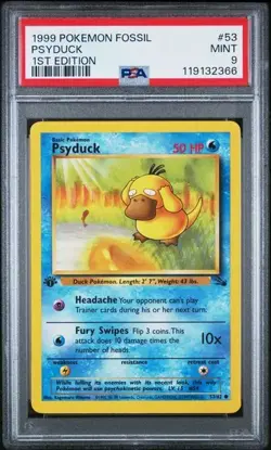 1999 POKEMON FOSSIL 1ST ED #53 PSYDUCK PSA 9 diff # read - Image 1