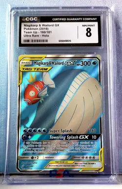 2019 POKEMON SUN & MOON TEAM UP #160 FULL ART/MAGIKARP & WAILORD GX CGC 8 - Image 1