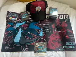 Pokemon EUIC 2026 competitor kit -Mega Charizard X playmat, deckbox, sleeves,hat - Image 1