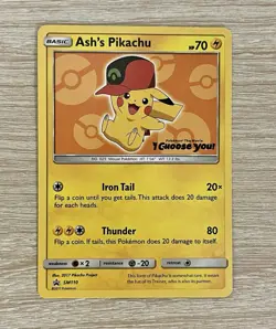 Pokemon Pikachu TCG Ash's Pikachu SM110 Promo Card Sun & Moon Rare - Image 1