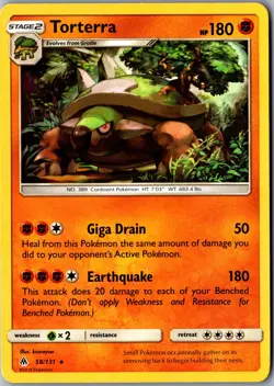 Torterra 58/131 Rare SM - Forbidden Light LP Pokemon Card - Image 1