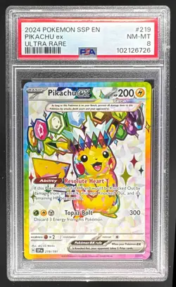 102126726 Pikachu Ex 2024 Pokemon Surging Sparks #219/191 PSA 8 - Image 1