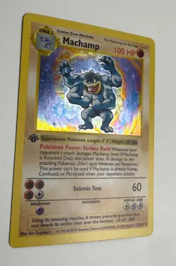 1999 WOTC POKEMON BASE SET SHADOWLESS 1ST EDITION MACHAMP 8/102 HOLO RARE LP C - Image 4
