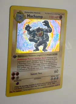 1999 WOTC POKEMON BASE SET SHADOWLESS 1ST EDITION MACHAMP 8/102 HOLO RARE LP C - Image 5