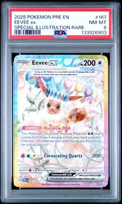 133926903 Eevee ex 2025 Pokemon Scarlet Violet Prismatic Evolutions #167 PSA 8 - Image 1