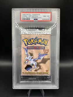 WOTC Pokemon Fossil Booster Pack 1st Edition Aerodactyl PSA 8 NM-MT - Image 1