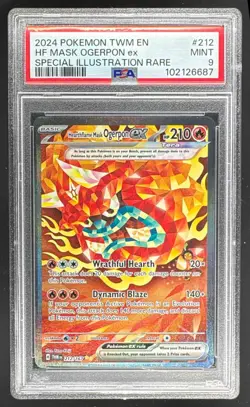 6687 Hearthflame Mask Ogerpon ex 2024 Pokemon Twilight Masquerade #212 SIR PSA 9 - Image 1