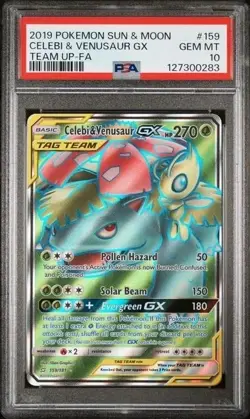 2019 POKEMON SUN & MOON TEAM UP #159 FULL ART/CELEBI & VENUSAUR GX PSA 10 - Image 1