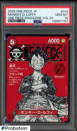 2025 ONE PIECE JPN PROMOS ONE PIECE MAGAZINE VOL.20 #014 MONKEY D. LUFFY PSA 10 - Image 1