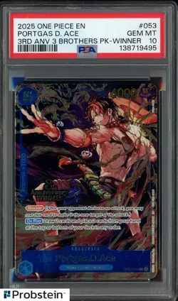 2025 One Piece EN 3rd Anniversary 3 Brothers Winner #053 Portgas D. Ace PSA 10 - Image 1