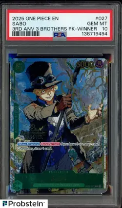 2025 One Piece EN 3rd Anniversary 3 Brothers Winner #027 Sabo PSA 10 GEM MINT - Image 1
