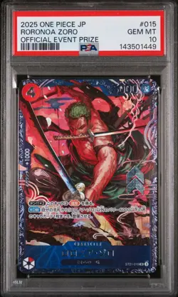 2025 ONE PIECE JAPANESE PROMOS OFFICIAL EVENT PRIZE #015 RORONOA ZORO PSA 10 - Image 1