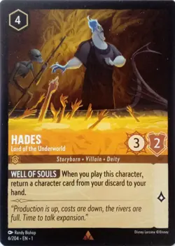 6/204 HADES LORD OF THE UNDERWORLD THE FIRST CHAPTER RARE DISNEY LORCANA CARD - Image 1