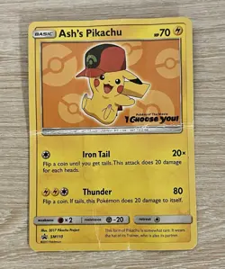 Pokemon Pikachu TCG Ash's Pikachu SM110 Promo Card Sun & Moon Rare - Image 1
