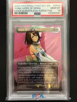 2025 MTG FINAL FANTASY BORDERLESS-SURGE FOIL YUNA HOPE OF SPIRA PSA 10 - Image 1